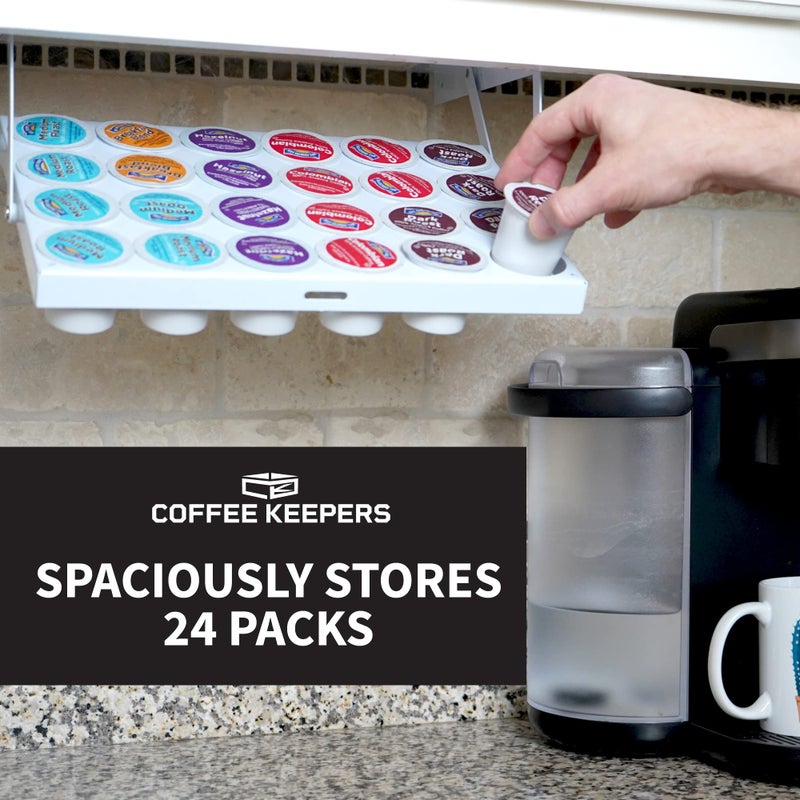 COFFEEKEEPERS Under Cabinet K Cup Holder 24 Pods - Space-Saving Coffee Pod Holder  Steel Construction - Keurig Pod Organizer for Small Spaces - Kcup Holder with Screws & Adhesive for Easy Installation - WHITE - Image 3